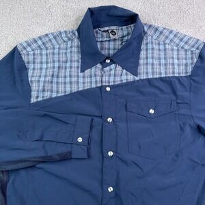 Club Ride Shirt Mens Medium Blue Pearl Snap Performance Vented Mesh Cycling Bike